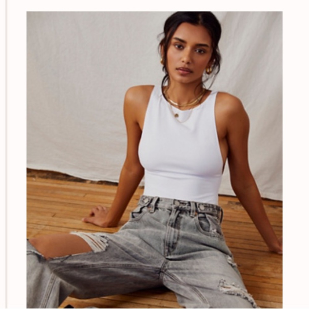 Free People white #blessed Bodysuit size small. No longer available online!